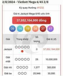 ảnh chụp màn hình kết quả xổ số mega 6/45