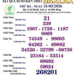 xổ số đắk lắk ngày 31 tháng 03